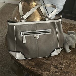 Elegant Gray and White Women's Handbag Authentic Coach bag
